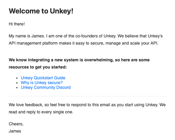 Example onboarding email